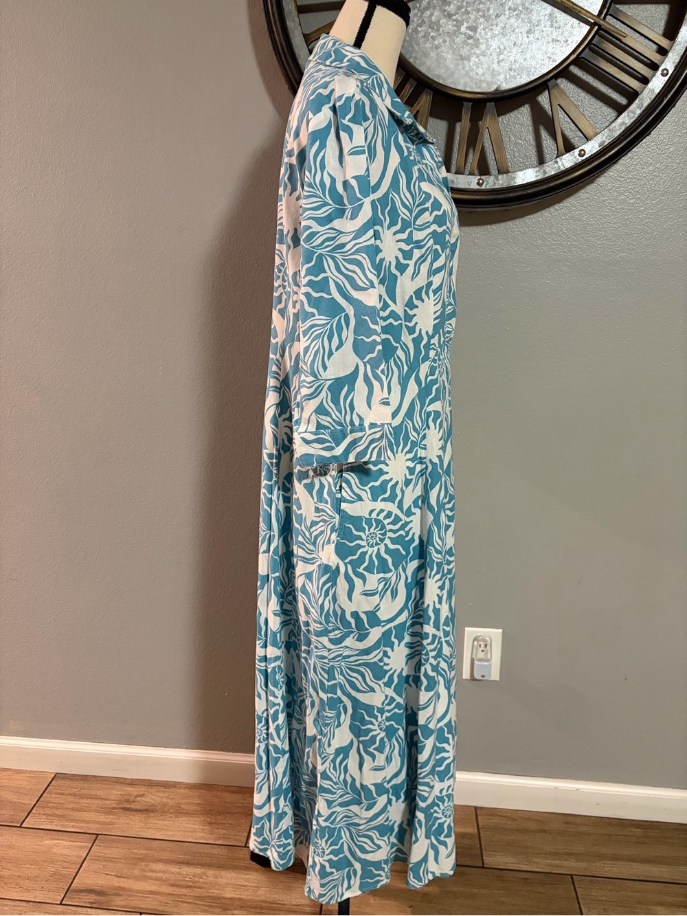 NICOLE MILLER Teal & White Printed Maxi Dress - Picture 6 of 8
